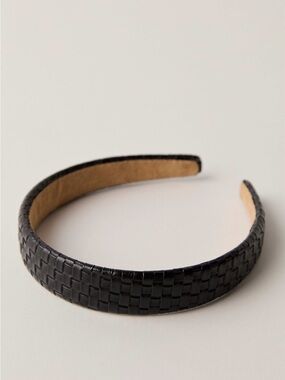 NWT Free People Hailey Hard Headband Black Woven Leather OS